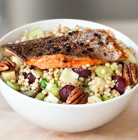 Spicy Pan Fried Trout Warm Sorghum Salad Bowl