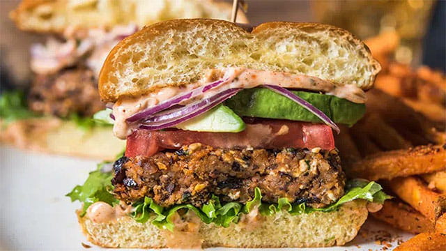 Black Bean Veggie Burger With Smoky Hummus Spread