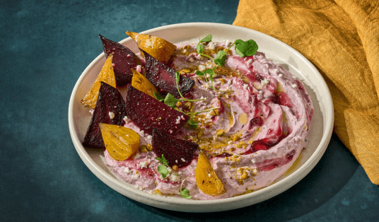 Black Currant Labneh with Roasted Beets