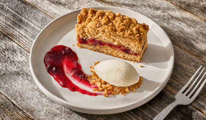 PB and J Cake with Black Currant Sauce