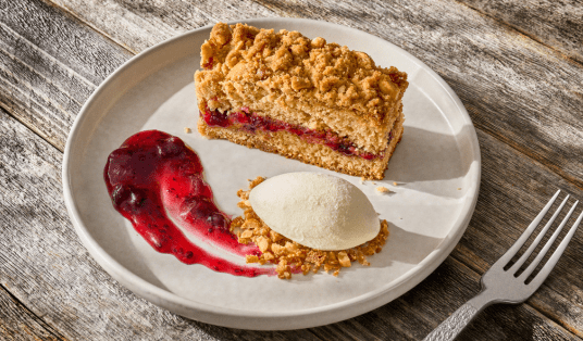 PB and J Cake with Black Currant Sauce