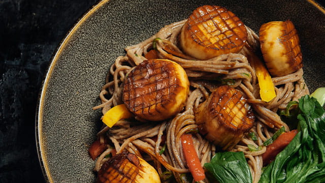 King Trumpet "Scallops" Soba Noodle Bowl
