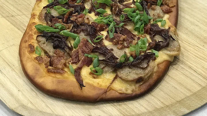 Beer Cheese and Bratwurst Pretzel Flatbread