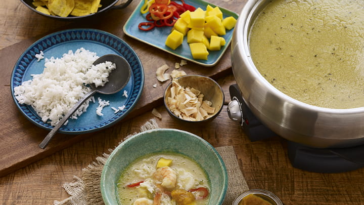 Caribbean Hot Pot Broth with Papaya Pica Sauce