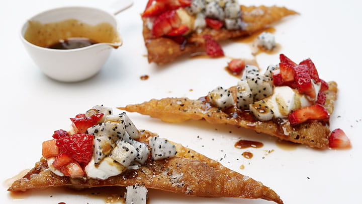 Dragon Fruit and Strawberry Poke with Pepper Syrup