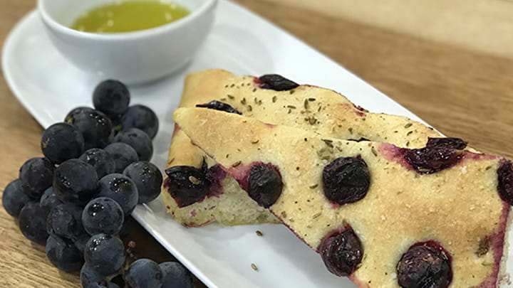 Grape Focaccia with Cracked Fennel Seeds