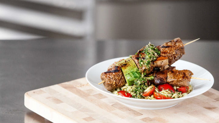 Chimichurri Steak Kebabs with Summer Orzo