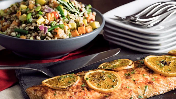 Orange Roasted Salmon Side with Barley Pilaf