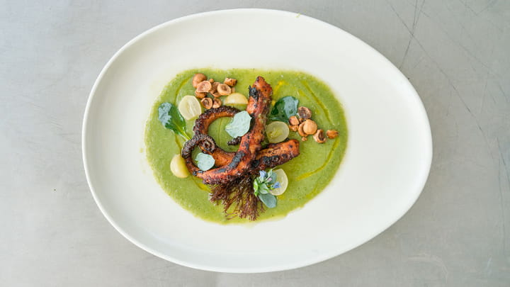 Spanish Octopus in Green Grape Gazpacho
