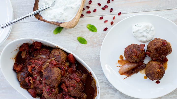 Spiced Lamb Meatballs with Barberries and Mint Yogurt