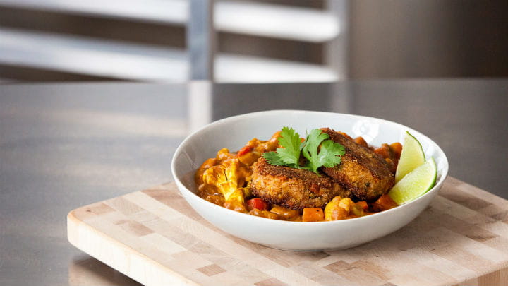 Vegan Spicy Lentil Rice Cake with Vegetable Curry