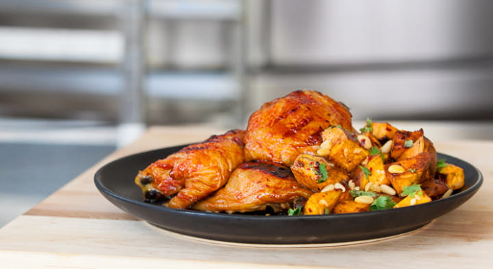 Tailgate Smoked Chicken Thighs with Warm Sweet Potato Salad