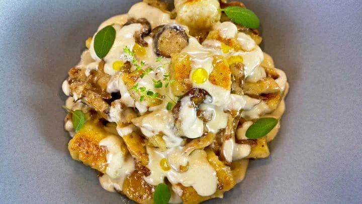 cauliflower gnocchi with mushrooms and truffle oil