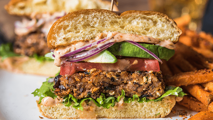 Black Bean Veggie Burger with Smoky Hummus Spread
