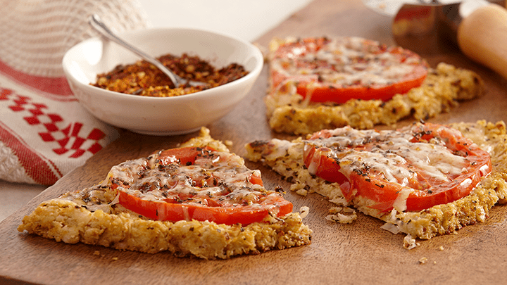 Thin Cauliflower Almond Crusted Tomato Pizza