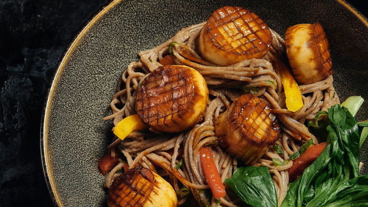 King Trumpet Scallops Soba Noodle Bowl
