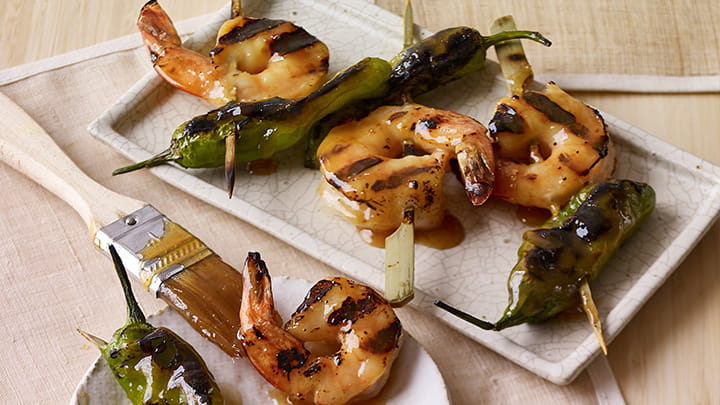 Miso Shrimp and Shishito Pepper Yakitori