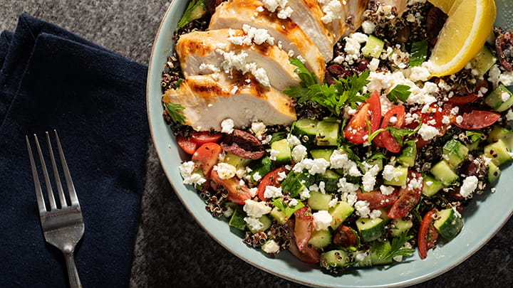 Mediterranean Quinoa Salad with Herbed Grilled Chicken