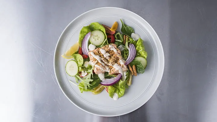 Poached Salmon and Honey Mustard Yogurt Salad