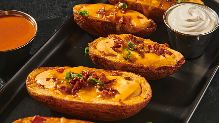 Cheesy Buffalo Bacon Potato Skins