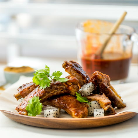 Bacon Seasoned BBQ Ribs with Pickled Dragon Fruit