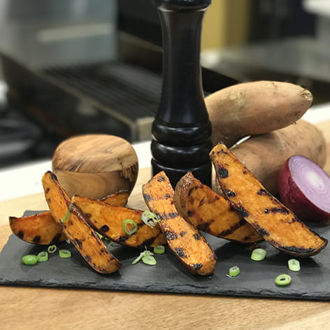 Grilled Sweet Potatoes with Sticky Sweet Chipotle Bar B Q Sauce