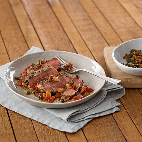 Mezcal Marinated Bison with Roasted Tomato Sofrito