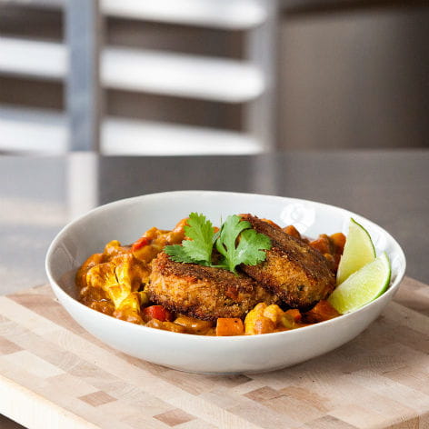 Vegan Spicy Lentil Rice Cake with Vegetable Curry