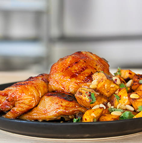 Tailgate Smoked Chicken Thighs with Warm Sweet Potato Salad