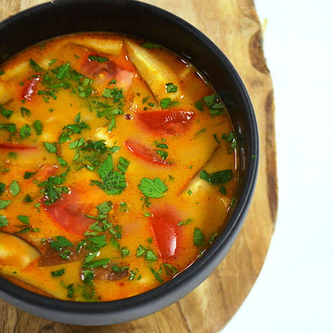 Thai Red Curry Coconut Soup with Grilled Chili Ginger Garlic Chicken