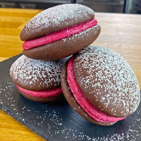 Chocolate Ancho Whoopie Pies with Hibiscus Cream