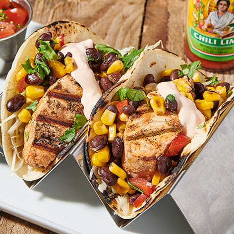 Cholula Fish Tacos with Black Bean & Corn Salsa