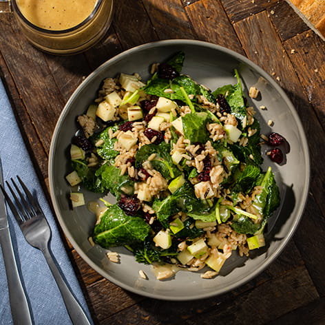 Rice Salad with Kale Apples and Honey Garlic Vinaigrette