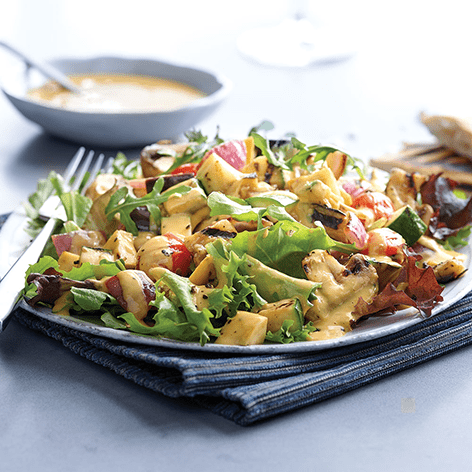 Roasted Vegetables in Mustard Hummus Vinaigrette