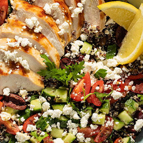 Mediterranean Quinoa Salad with Herbed Grilled Chicken