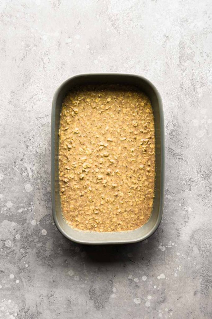 Baked Oatmeal mixture in the baking dish