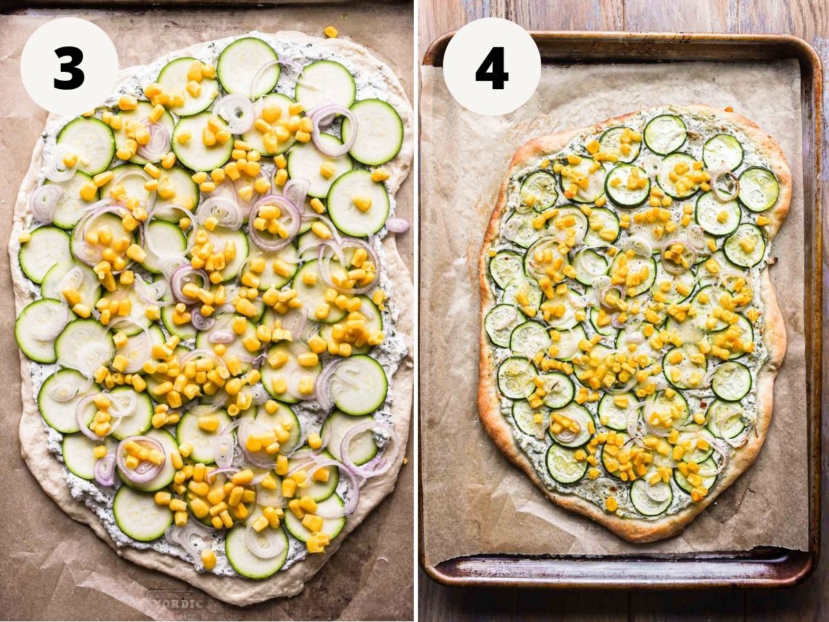 Before and after of baking the pizza.