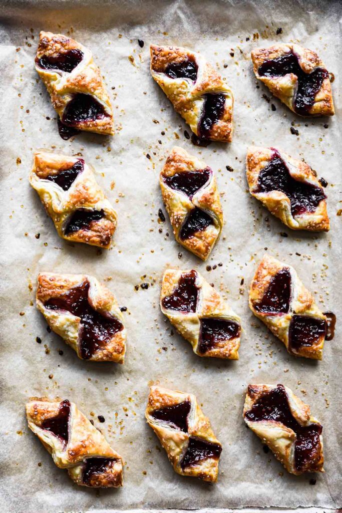 Freshly baked puff pastry jam tarts.