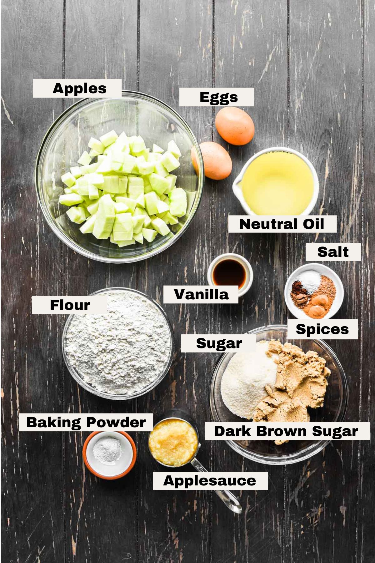 Ingredients for apple spice cake.