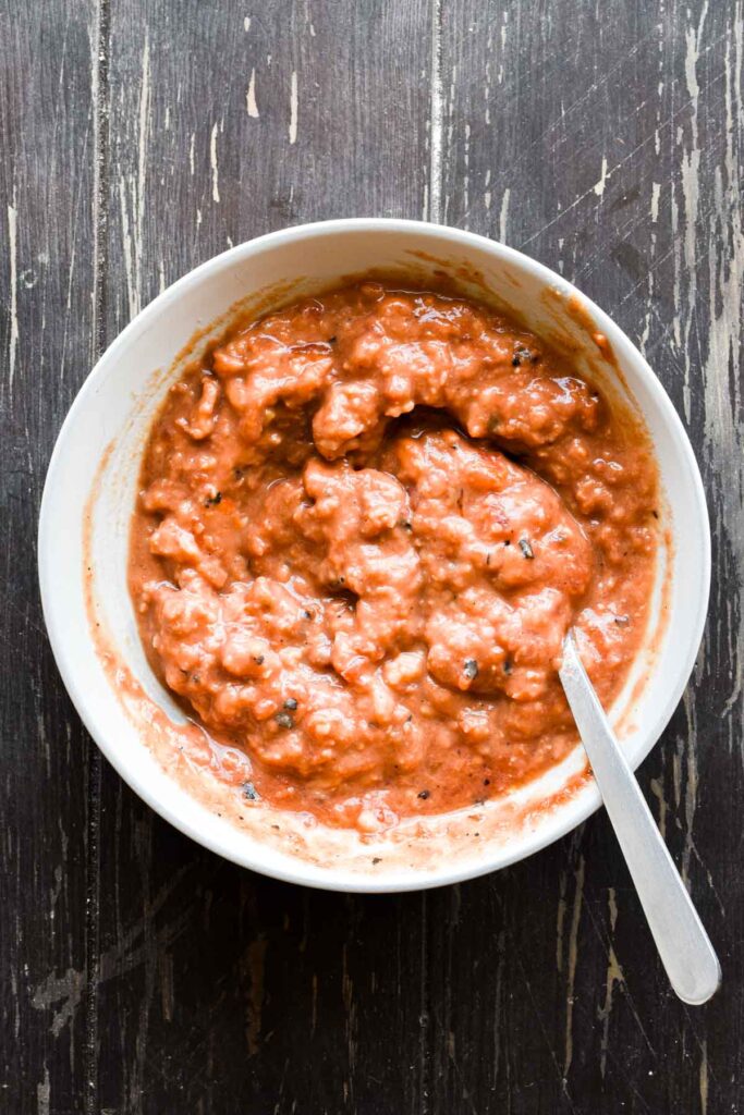 Salsa and refried beans mixed together.