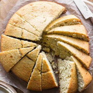 Freshly sliced cacio e pepe cake.