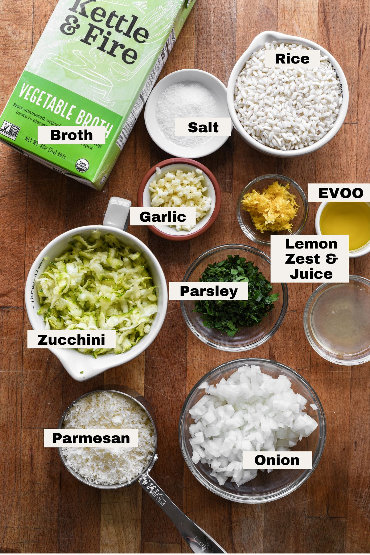 Ingredients for lemon risotto with squash.