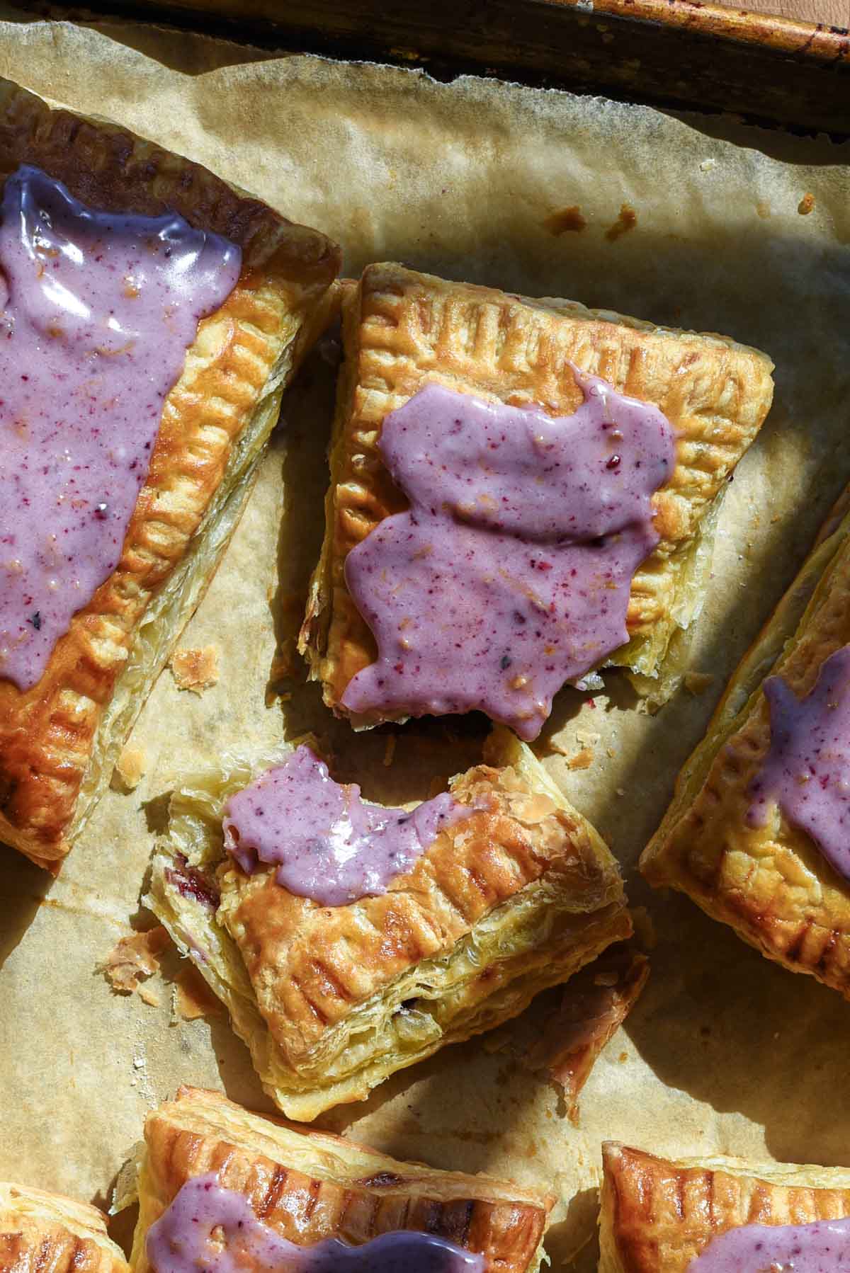 Bites taken out of the puff pastry.