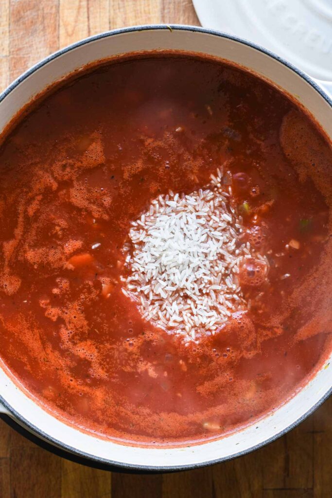 Rice added to soup.