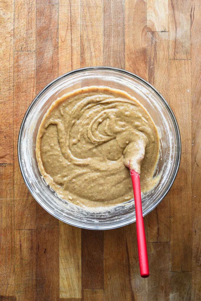 Finished vanilla chai spice muffins batter mixed together.