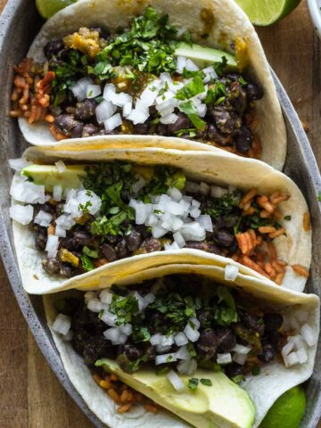 Assembled tacos up close.