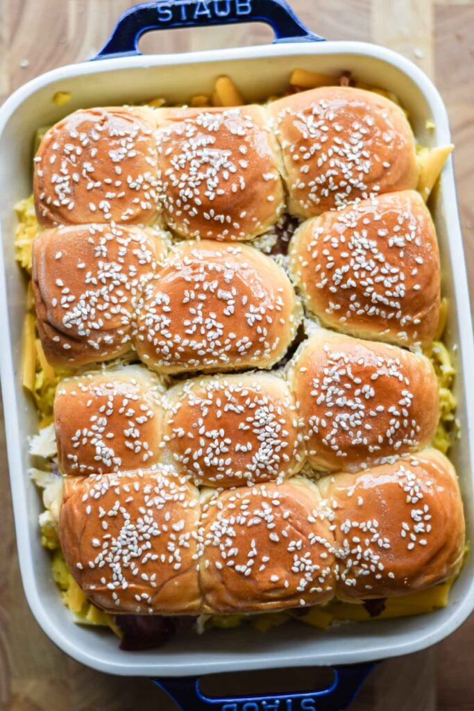 Pre-baking with the top buns on.