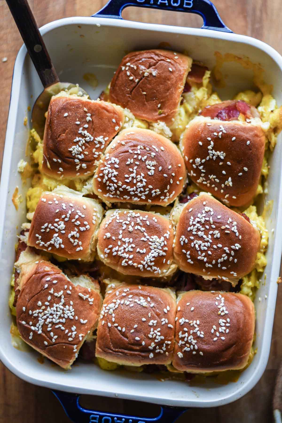Bacon egg and cheese breakfast sliders.