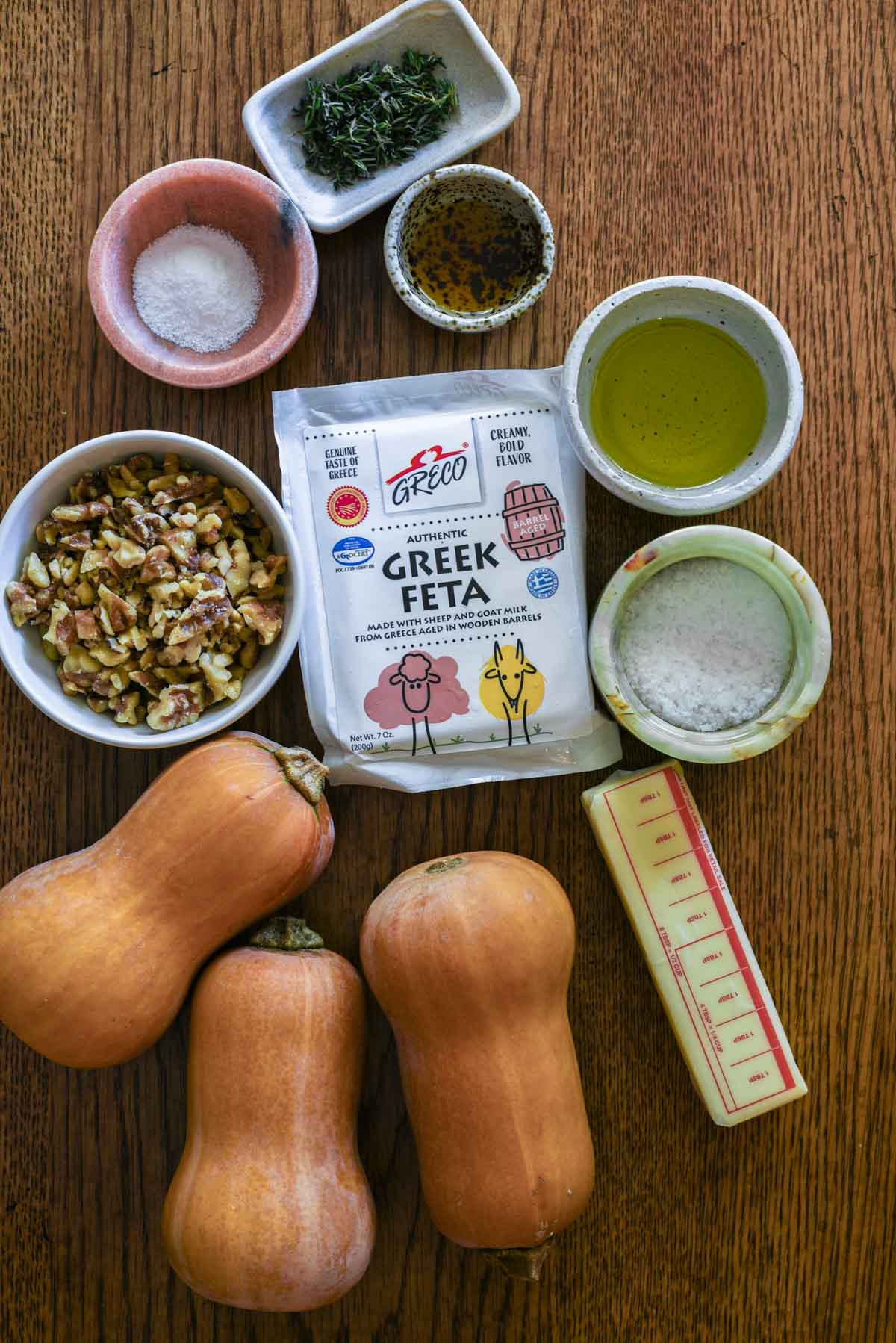 Ingredients needed for roasted honeynut squash.
